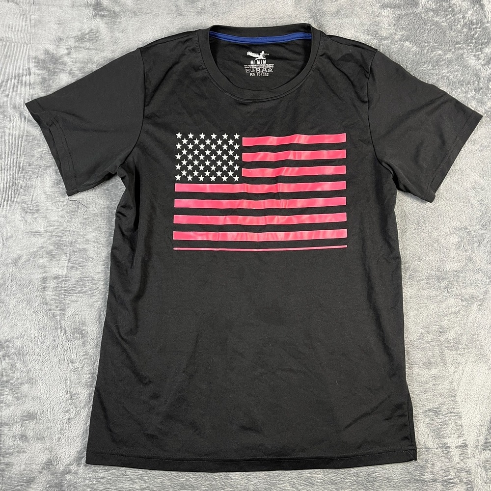 Bronze Eagle T Shirt Mens Medium Black American Flag Graphic Print Round Neck
